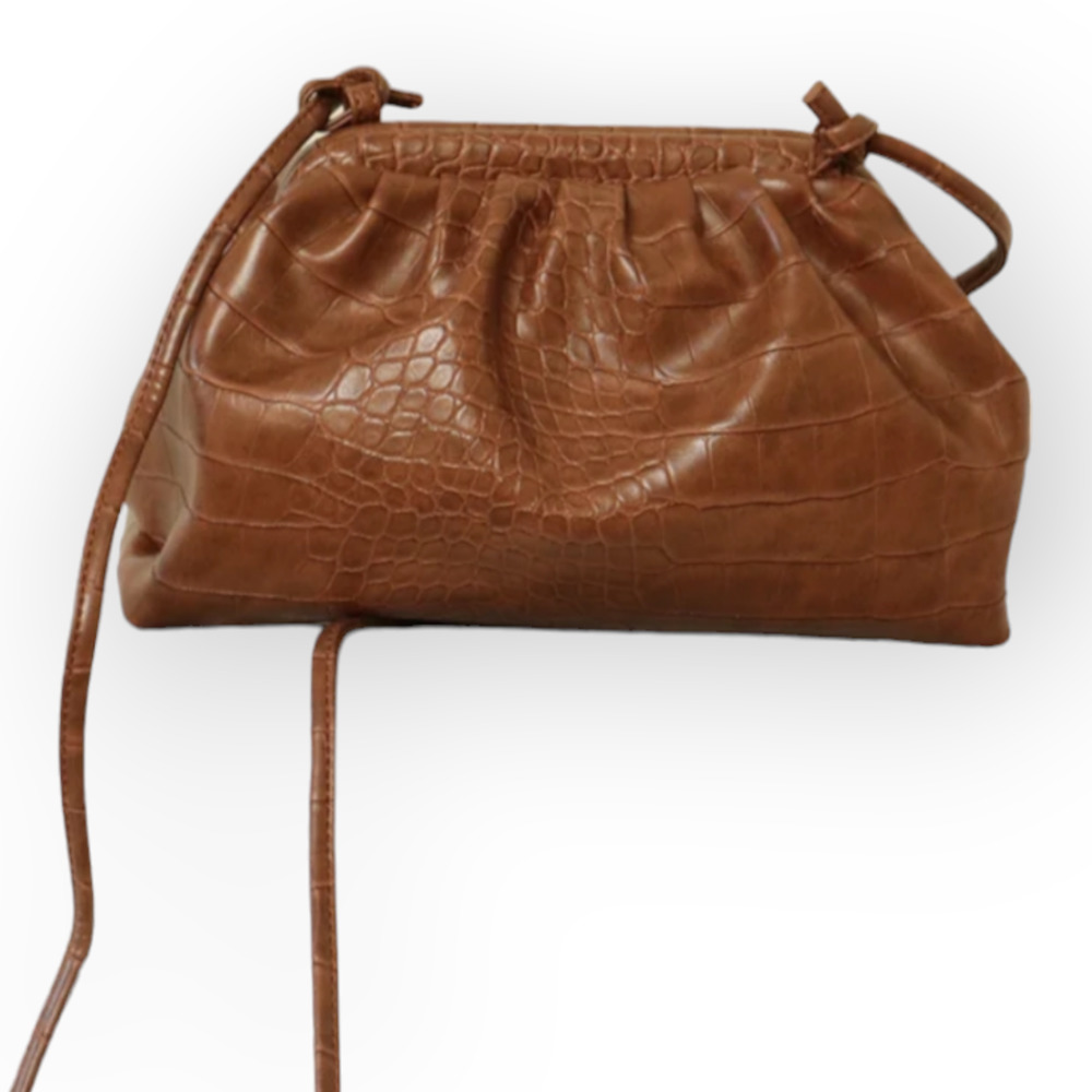 La Voute La Pouchette Bag Brown Croc Print Puff Roomy Neutral Modern NWOT Lock